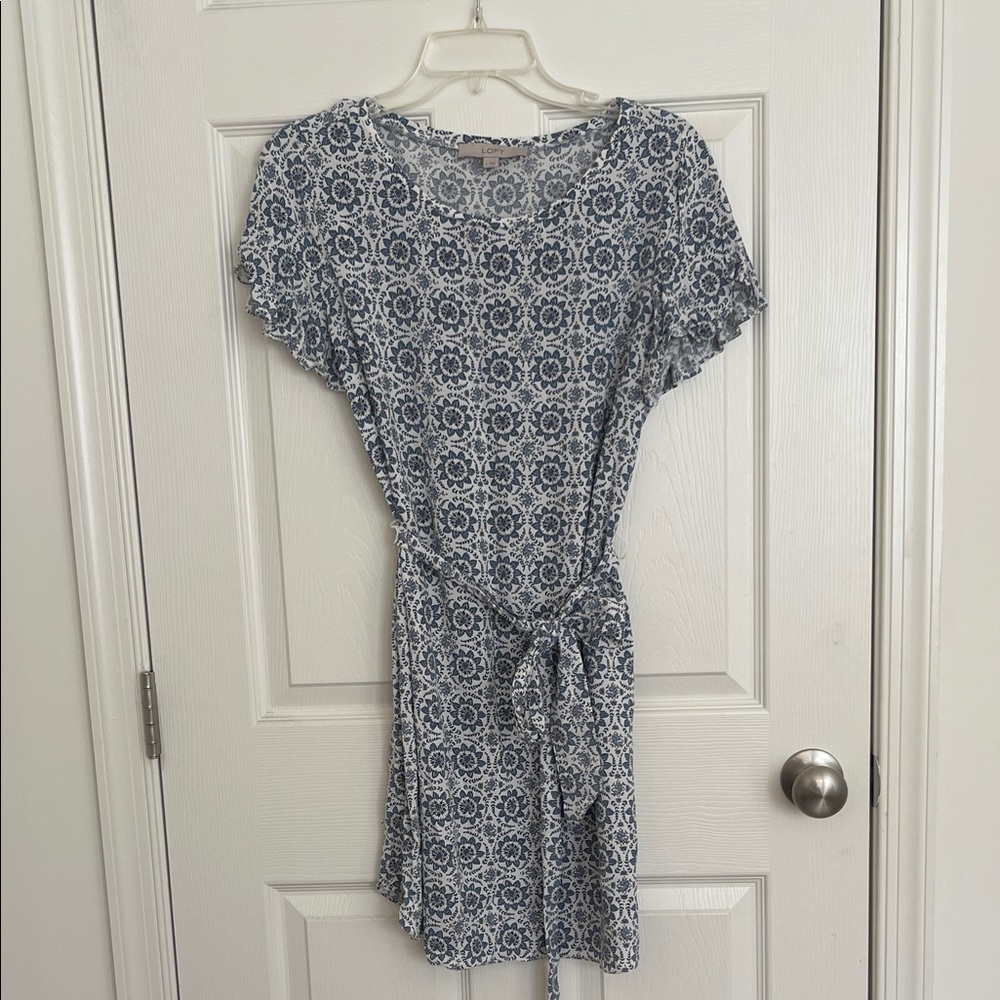 LOFT Blue and White Medallion Print Mini Dress